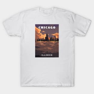 Chicago, Illinois, USA. Sunset.Retro travel poster T-Shirt